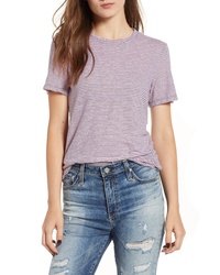 T-shirt à col rond à rayures horizontales violet clair