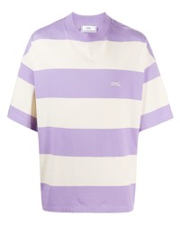 T-shirt à col rond à rayures horizontales violet clair Ami Paris