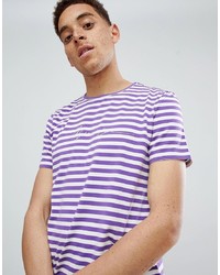 T-shirt à col rond à rayures horizontales violet clair Mennace