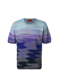 T-shirt à col rond à rayures horizontales violet Missoni