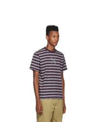 T-shirt à col rond à rayures horizontales violet Noah NYC