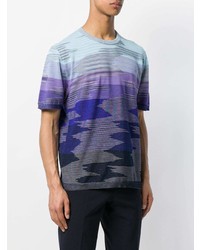 T-shirt à col rond à rayures horizontales violet Missoni