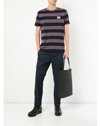T-shirt à col rond à rayures horizontales violet Kent & Curwen