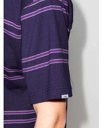 T-shirt à col rond à rayures horizontales violet WTAPS