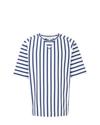 T-shirt à col rond à rayures verticales blanc et bleu marine CK Calvin Klein