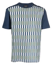 T-shirt à col rond à rayures verticales blanc et bleu marine Giorgio Armani