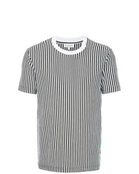 T-shirt à col rond à rayures verticales blanc et noir CK Calvin Klein