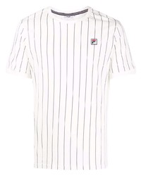 T-shirt à col rond à rayures verticales blanc et noir Fila