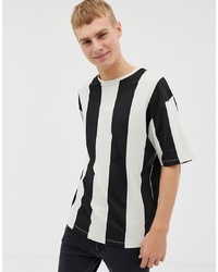 T-shirt à col rond à rayures verticales blanc et noir Jack & Jones