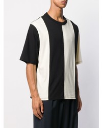 T-shirt à col rond à rayures verticales blanc et noir Ami Paris