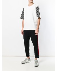 T-shirt à col rond à rayures verticales blanc et noir Dima Leu