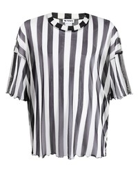 T-shirt à col rond à rayures verticales blanc et noir Sunnei