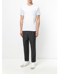 T-shirt à col rond à rayures verticales blanc Ami Paris