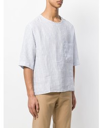 T-shirt à col rond à rayures verticales blanc Barena