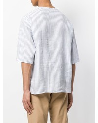 T-shirt à col rond à rayures verticales blanc Barena