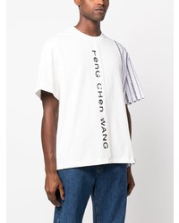 T-shirt à col rond à rayures verticales blanc Feng Chen Wang