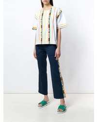 T-shirt à col rond à rayures verticales blanc Mira Mikati