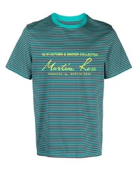 T-shirt à col rond à rayures verticales bleu canard Martine Rose