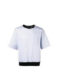 T-shirt à col rond à rayures verticales bleu clair