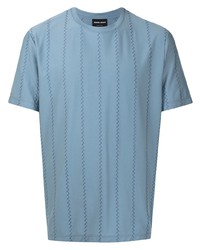 T-shirt à col rond à rayures verticales bleu clair Giorgio Armani