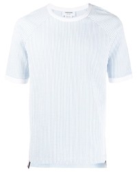 T-shirt à col rond à rayures verticales bleu clair Thom Browne