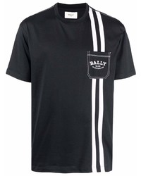 T-shirt à col rond à rayures verticales bleu marine Bally