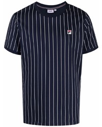 T-shirt à col rond à rayures verticales bleu marine Fila