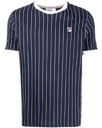 T-shirt à col rond à rayures verticales bleu marine Fila