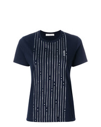 T-shirt à col rond à rayures verticales bleu marine Golden Goose Deluxe Brand