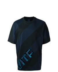 T-shirt à col rond à rayures verticales bleu marine Juun.J