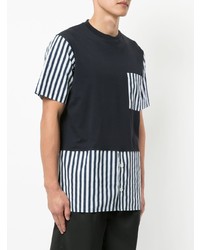 T-shirt à col rond à rayures verticales bleu marine Sunnei