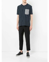 T-shirt à col rond à rayures verticales bleu marine CK Calvin Klein