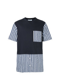 T-shirt à col rond à rayures verticales bleu marine Sunnei
