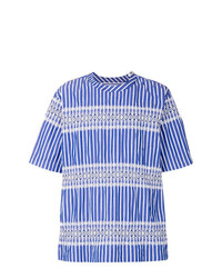 T-shirt à col rond à rayures verticales bleu Sacai