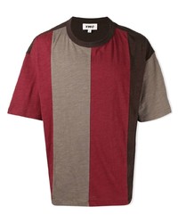 T-shirt à col rond à rayures verticales bordeaux YMC