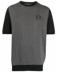 T-shirt à col rond à rayures verticales gris foncé Billionaire