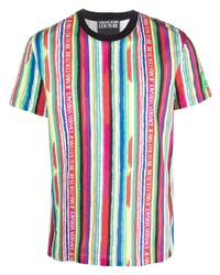 T-shirt à col rond à rayures verticales multicolore VERSACE JEANS COUTURE