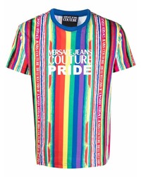 T-shirt à col rond à rayures verticales multicolore VERSACE JEANS COUTURE