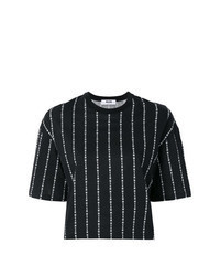 T-shirt à col rond à rayures verticales noir