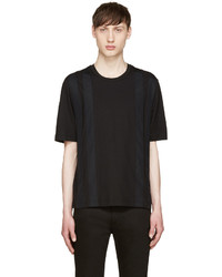 T-shirt à col rond à rayures verticales noir Giuliano Fujiwara