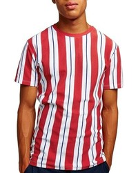 T-shirt à col rond à rayures verticales rouge