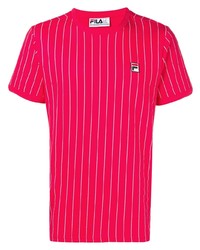 T-shirt à col rond à rayures verticales rouge Fila