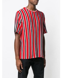 T-shirt à col rond à rayures verticales rouge Maison Margiela