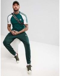 T-shirt à col rond à rayures verticales vert foncé adidas