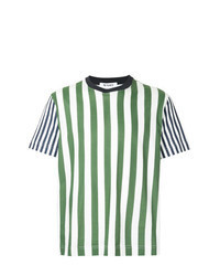 T-shirt à col rond à rayures verticales vert