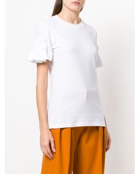 T-shirt à col rond à volants blanc Victoria Victoria Beckham