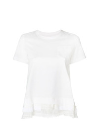 T-shirt à col rond à volants blanc Sacai