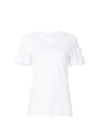 T-shirt à col rond à volants blanc Victoria Victoria Beckham