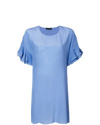 T-shirt à col rond à volants bleu clair