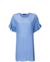 T-shirt à col rond à volants bleu clair Twin-Set